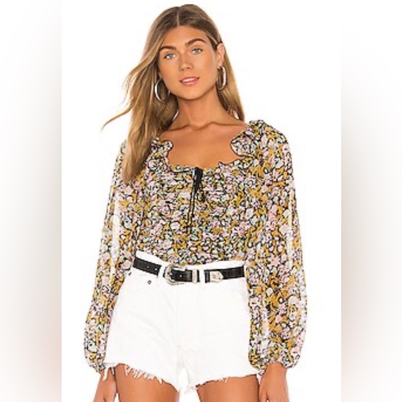 FREE PEOPLE MABEL CHIFFON FLORAL PRINT BLOUSE SIZE XS - Picture 3 of 13
